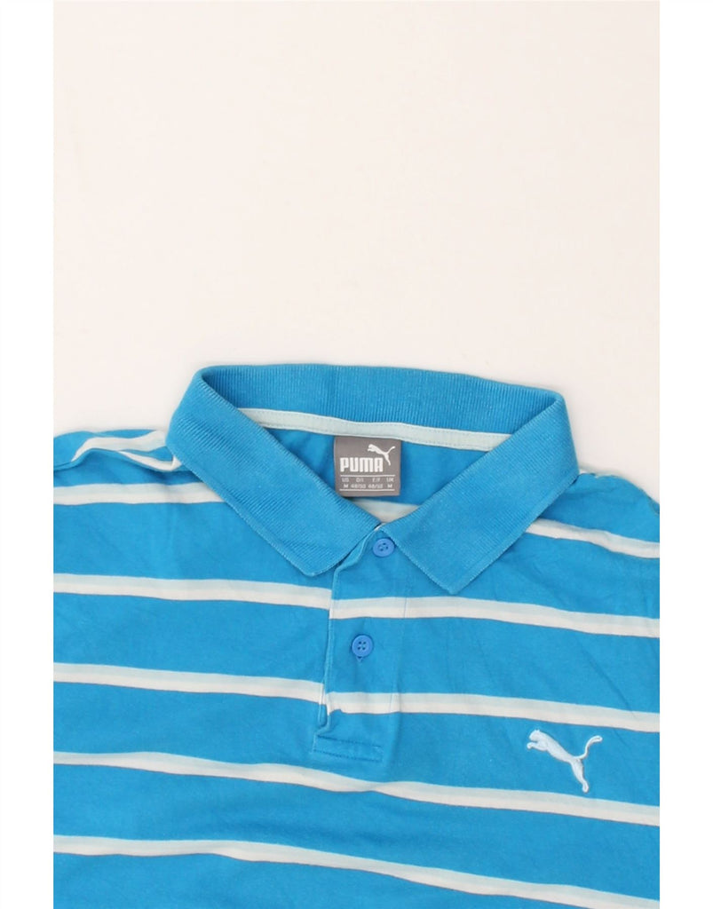 PUMA Mens Polo Shirt Medium Blue Striped Cotton | Vintage Puma | Thrift | Second-Hand Puma | Used Clothing | Messina Hembry 