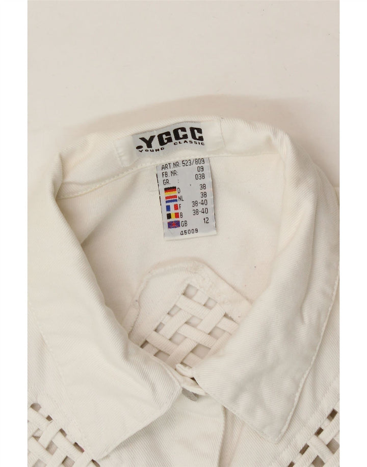 VINTAGE Womens Denim Jacket UK 12 Medium White Vintage Vintage and Second-Hand Vintage from Messina Hembry 