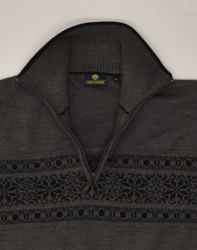 NAVIGARE Mens Zip Neck Jumper Sweater 2XL Grey Wool | Vintage Navigare | Thrift | Second-Hand Navigare | Used Clothing | Messina Hembry 