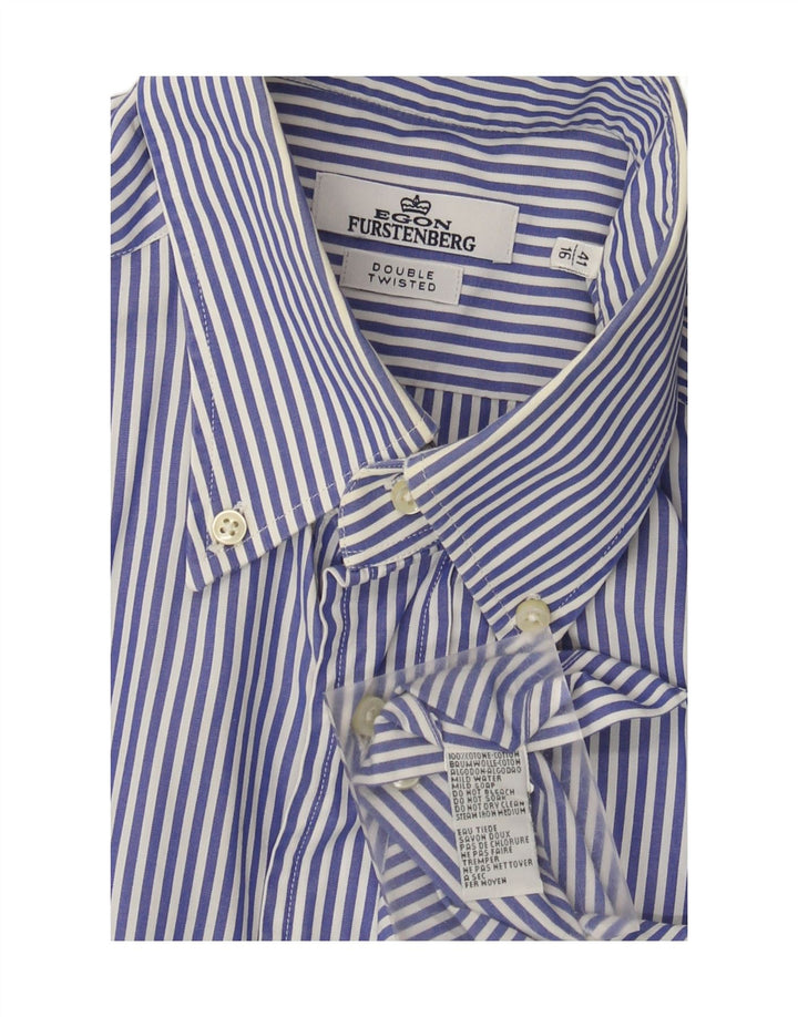 Egon Furstenberg Mens Shirt Size 16 41 Large Blue Pinstripe Cotton