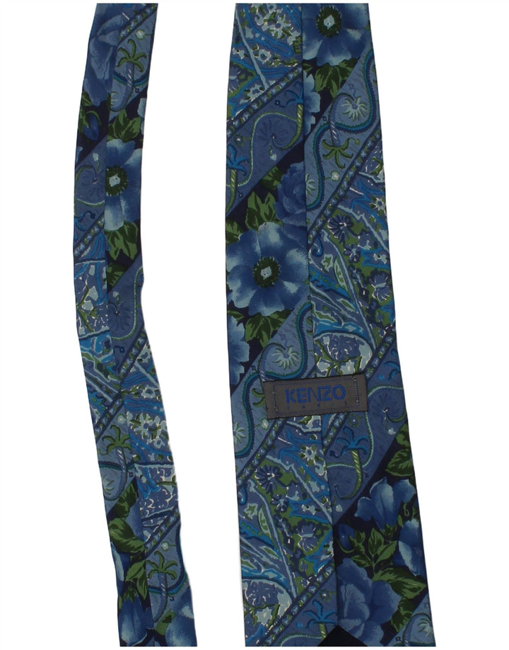 Kenzo Mens Tie One Size Blue Floral Silk Designer