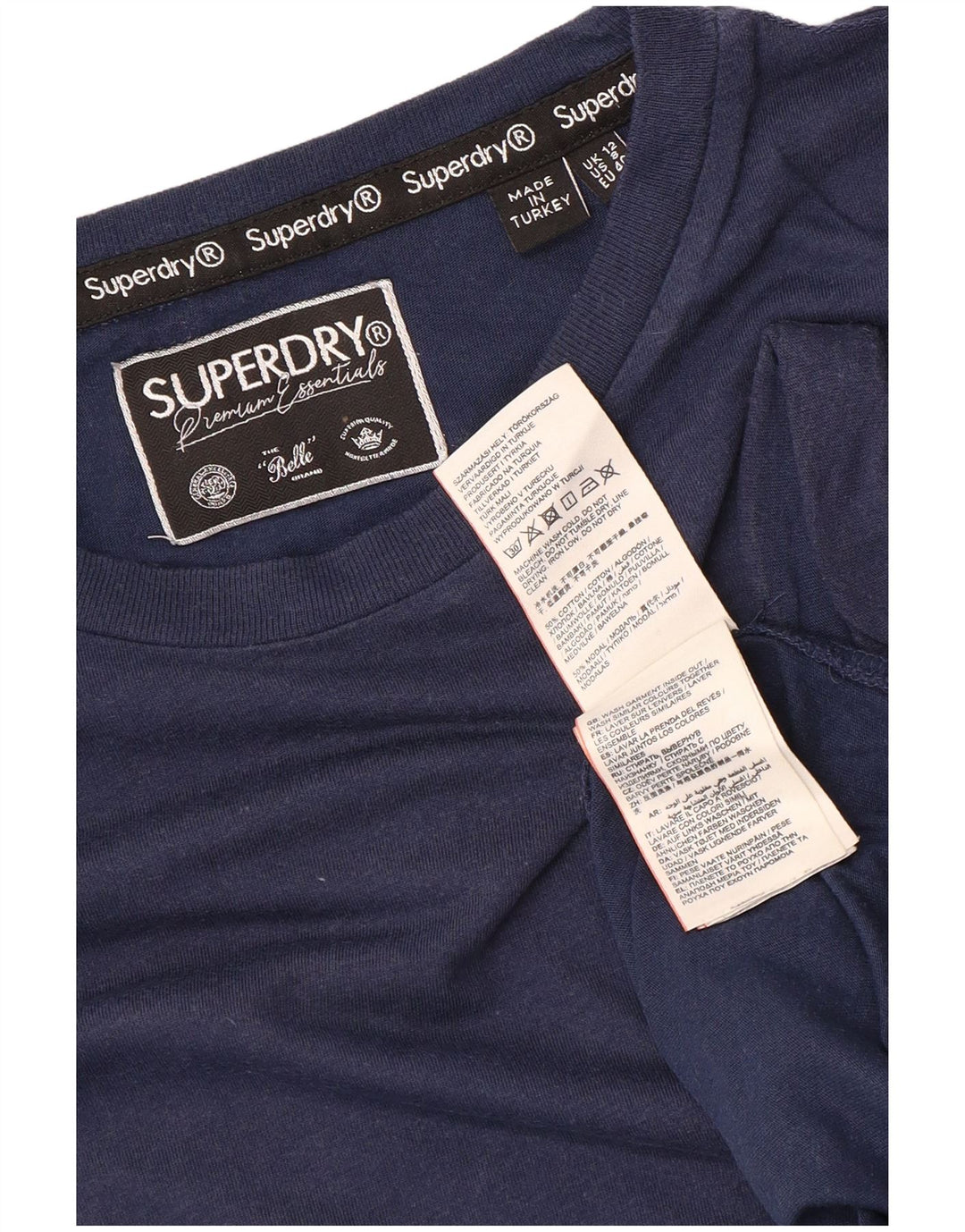 Superdry Womens T-Shirt Top UK 12 Medium Navy Blue Cotton