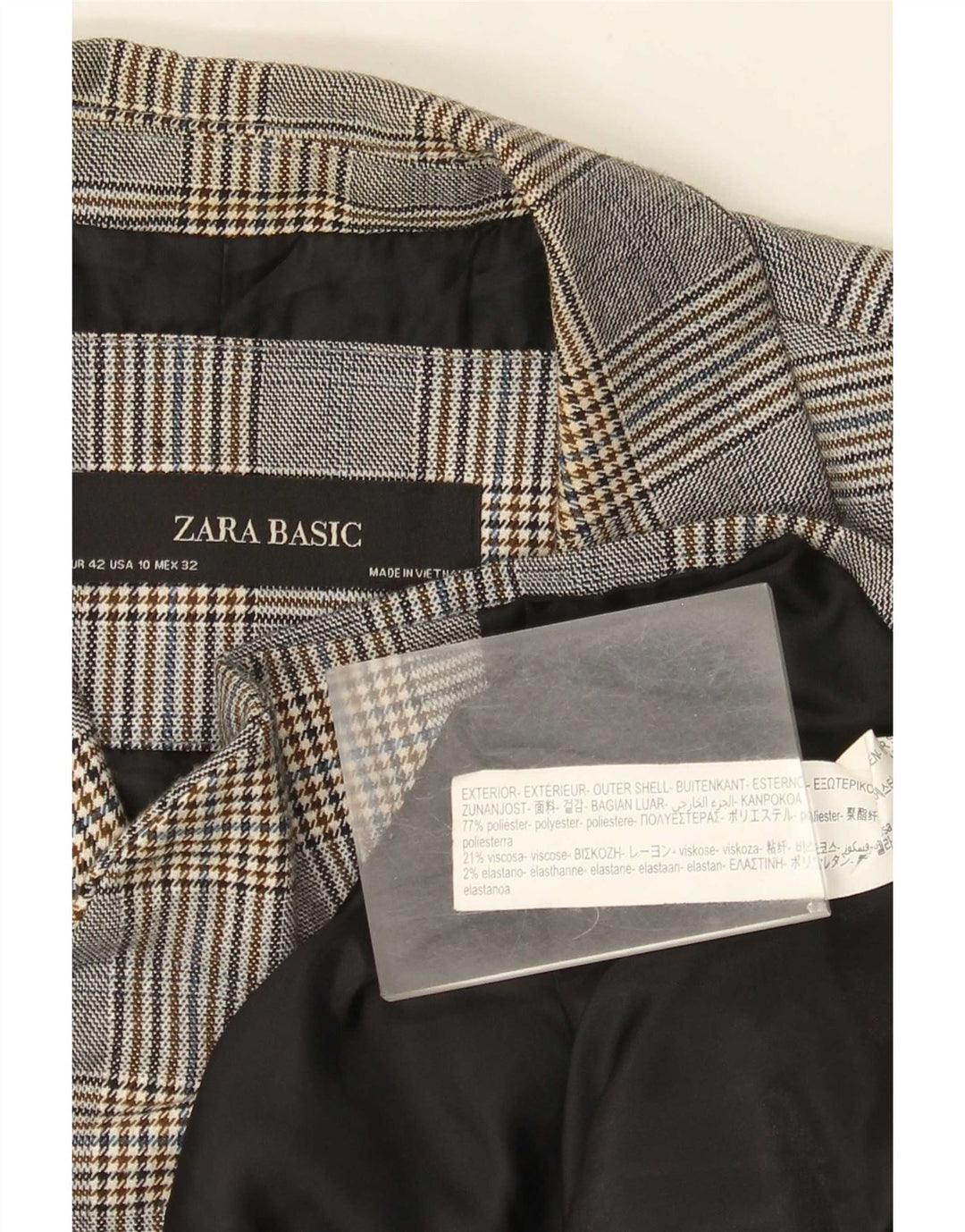 Zara Womens 1 Button Blazer Jacket EU 42 Large Grey Check Polyester
