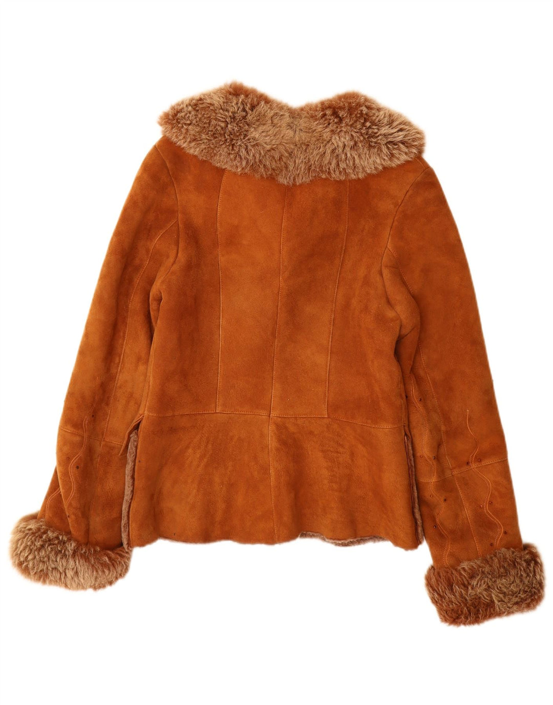 Vintage Womens Shearling Jacket UK 12 Medium Brown Leather