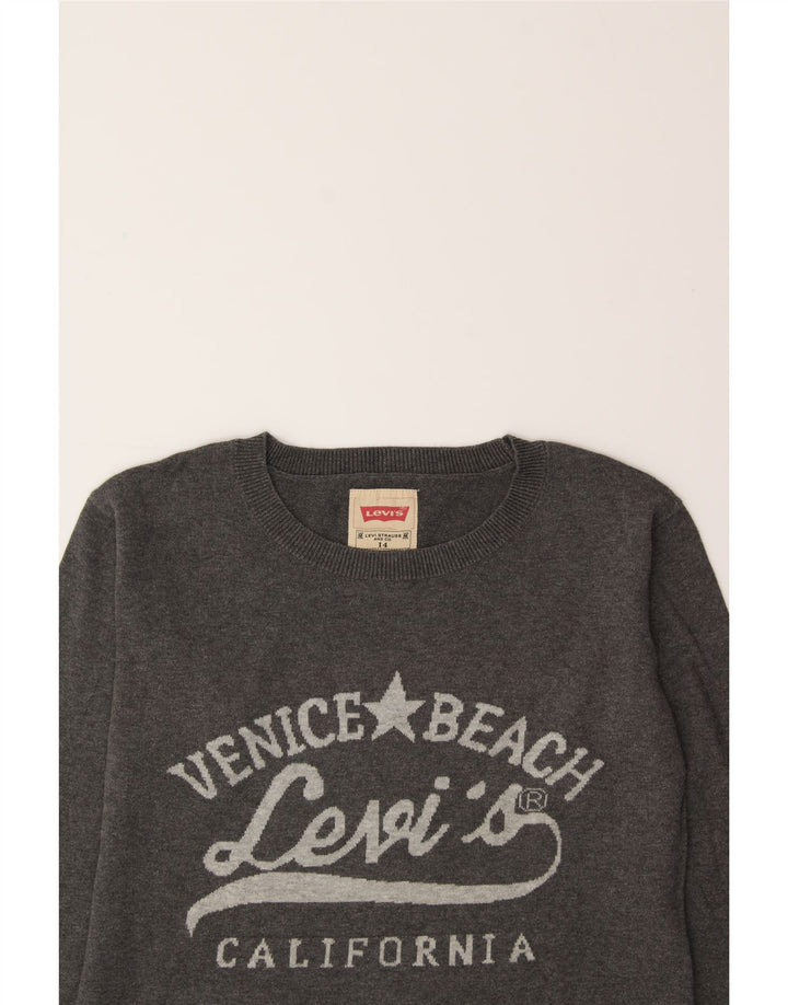 LEVI'S Girls Graphic Sweatshirt Jumper 13-14 Years Grey Cotton Vintage Levi's and Second-Hand Levi's from Messina Hembry 