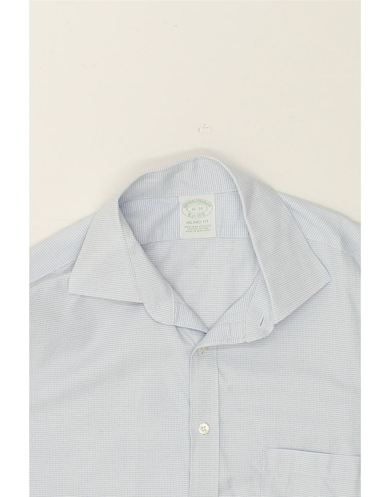 BROOKS BROTHERS Mens Milano Shirt Size 16 Large Blue Gingham Cotton | Vintage Brooks Brothers | Thrift | Second-Hand Brooks Brothers | Used Clothing | Messina Hembry 