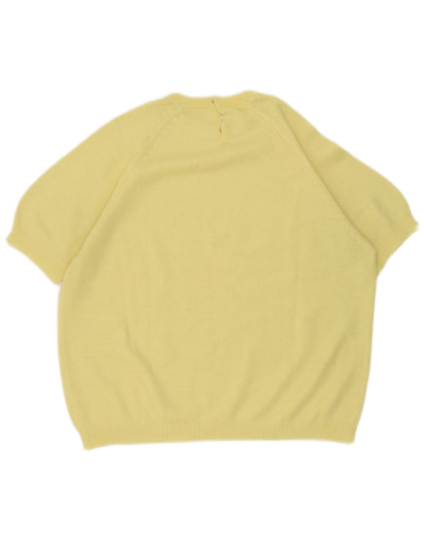 Vintage Womens Short Sleeve Crew Neck Jumper Sweater UK 14 Medium Yellow