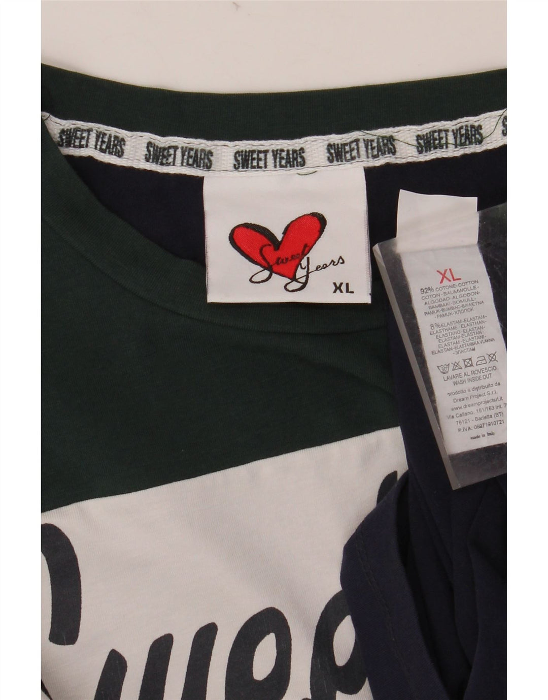 SWEET YEARS Womens Graphic Top Long Sleeve UK 18 XL Navy Blue Colourblock