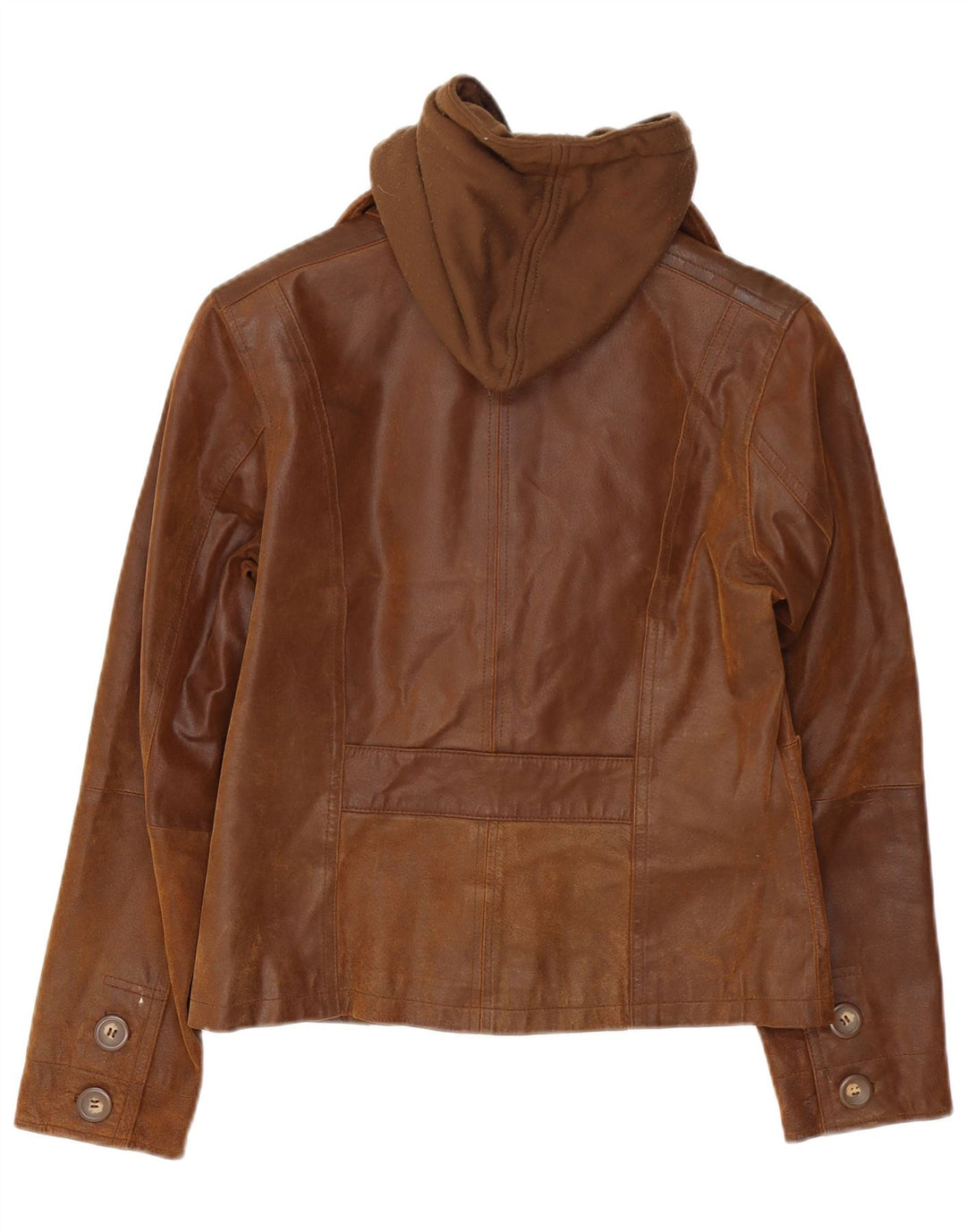 Rino & Pelle Womens Hooded Leather Jacket EU 38 Medium Brown