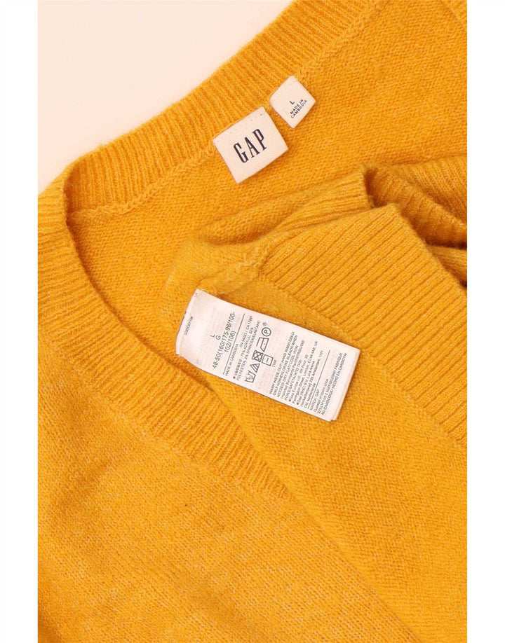 Gap Womens Oversized V-Neck Jumper Sweater UK 16 Large Yellow Acrylic