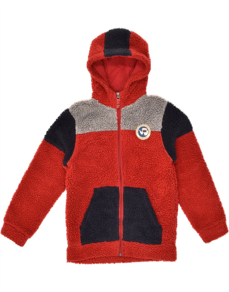 NAPAPIJRI Boys Graphic Hooded Fleece Jacket 9-10 Years Red Colourblock | Vintage Napapijri | Thrift | Second-Hand Napapijri | Used Clothing | Messina Hembry 