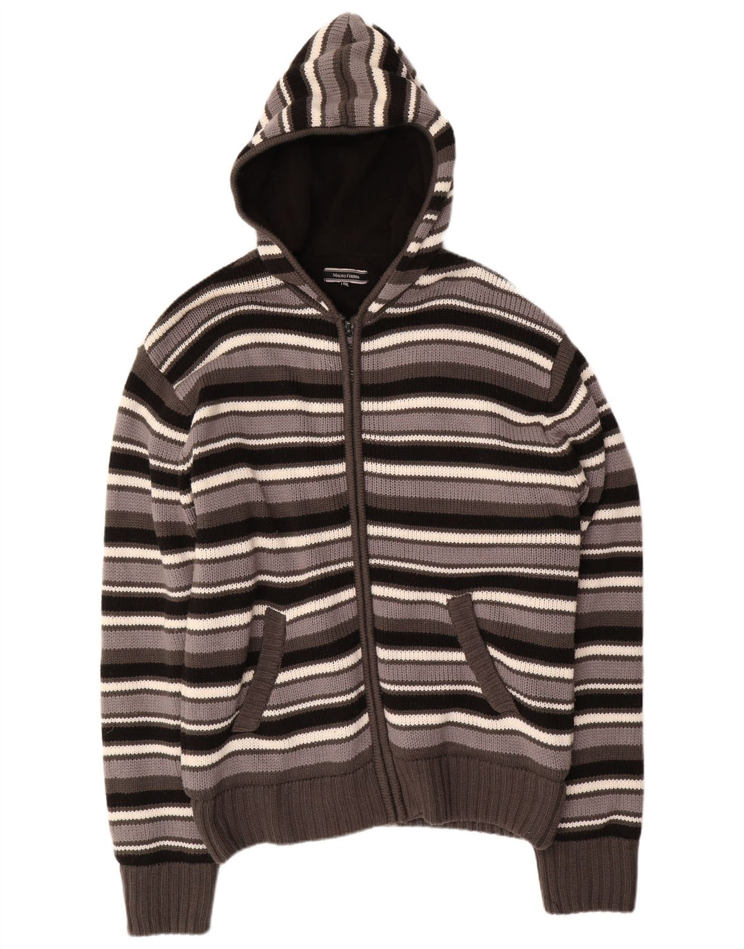MAURO FERRINI Mens Hooded Cardigan Sweater 2XL Multicoloured Striped