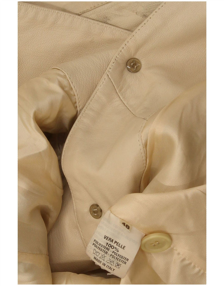 Vintage Womens 3 Button Leather Blazer Jacket IT 48 XL Beige Leather