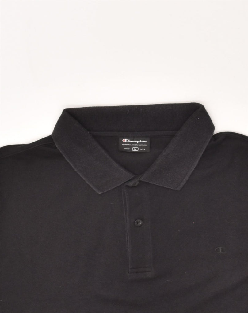 CHAMPION Mens Polo Shirt Large Black Cotton | Vintage Champion | Thrift | Second-Hand Champion | Used Clothing | Messina Hembry 