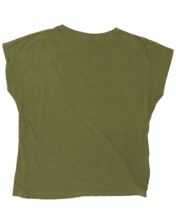 Zara Womens Graphic T-Shirt Top UK 16 Large Khaki Cotton