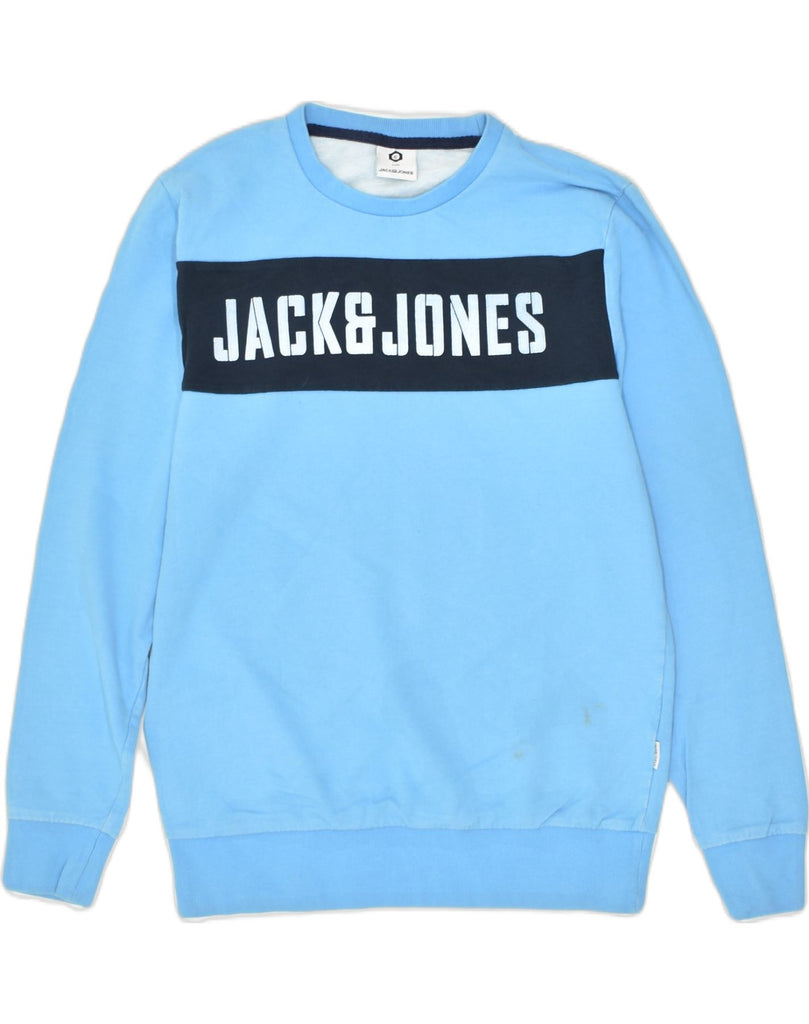 JACK & JONES Mens Graphic Sweatshirt Jumper Medium Blue Cotton | Vintage | Thrift | Second-Hand | Used Clothing | Messina Hembry 