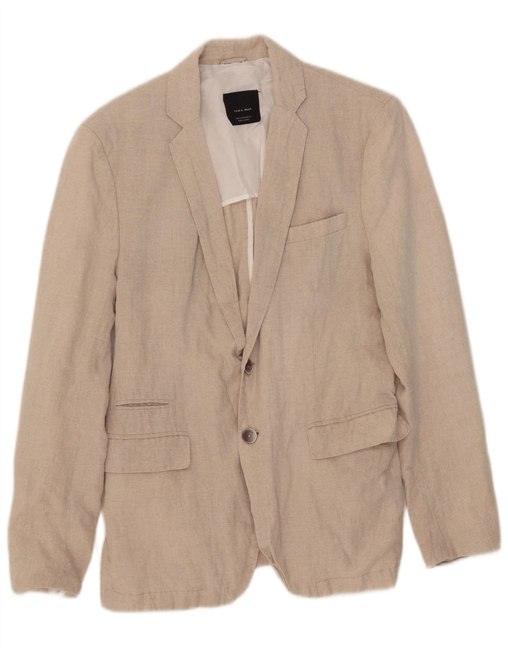 Zara Mens 2 Button Blazer Jacket EU 46 Small Beige Linen