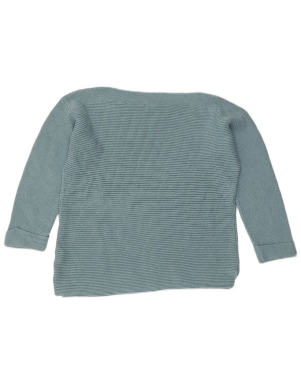 White Stuff Womens Boat Neck Jumper Sweater UK 14 Large Blue Striped Cotton