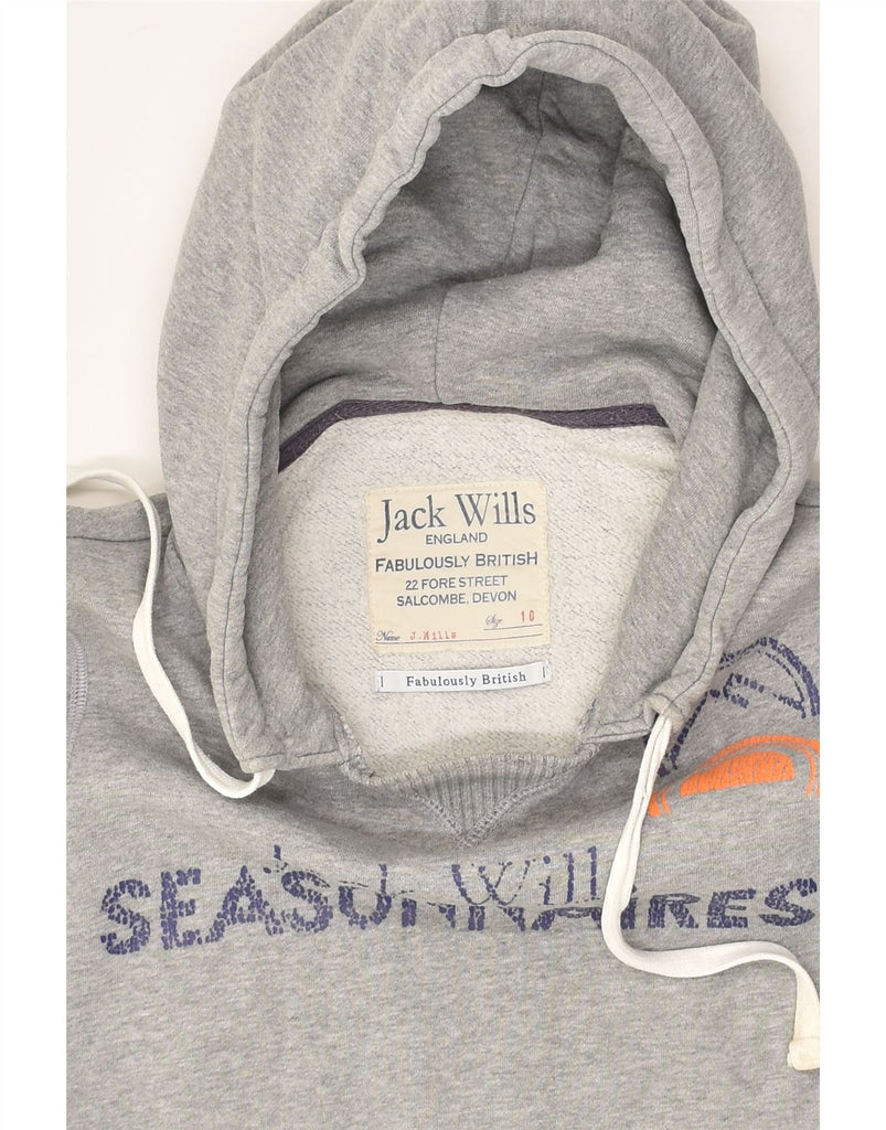 JACK WILLS Womens Graphic Hoodie Jumper UK 10 Small Grey Cotton | Vintage Jack Wills | Thrift | Second-Hand Jack Wills | Used Clothing | Messina Hembry 