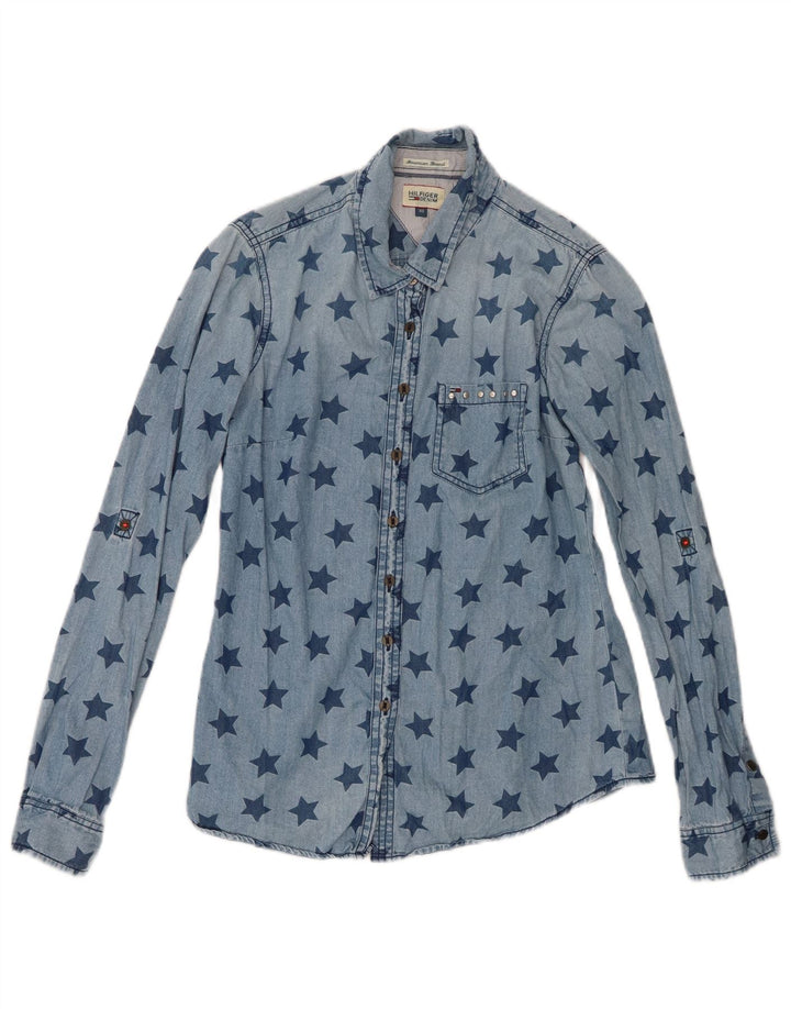 Tommy Hilfiger Womens Abstract Pattern Denim Shirt UK 6 XS Blue