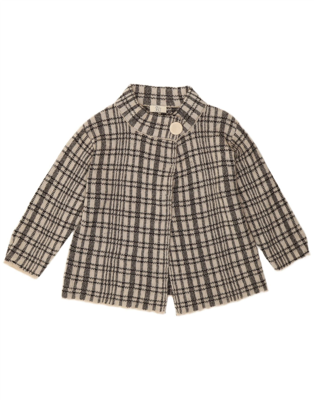 Vintage Womens 3/4 Sleeve Cardigan Sweater UK 12 Medium Blue Check