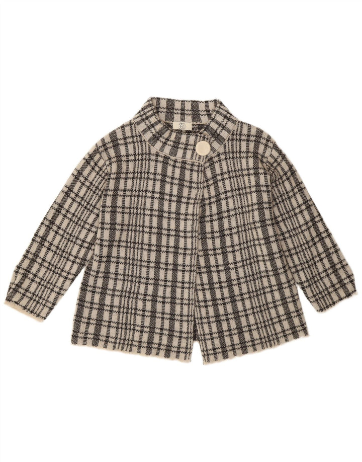 Vintage Womens 3/4 Sleeve Cardigan Sweater UK 12 Medium Blue Check