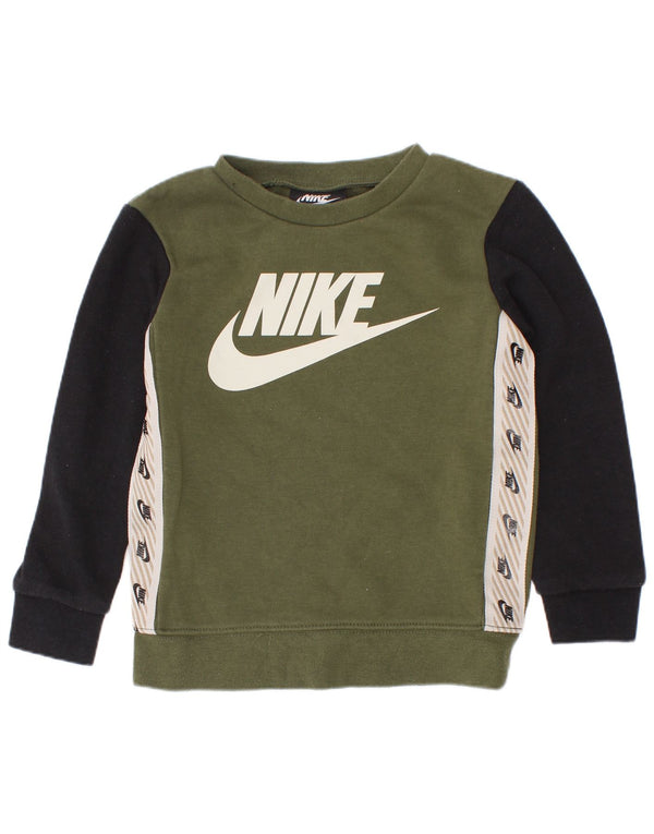 Nike Boys Graphic Sweatshirt Jumper 2-3 Years Green Colourblock Cotton