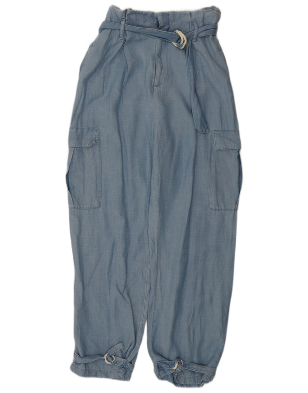 ZARA Womens High Waist Loose Fit Cargo Trousers Small W26 L26 Blue