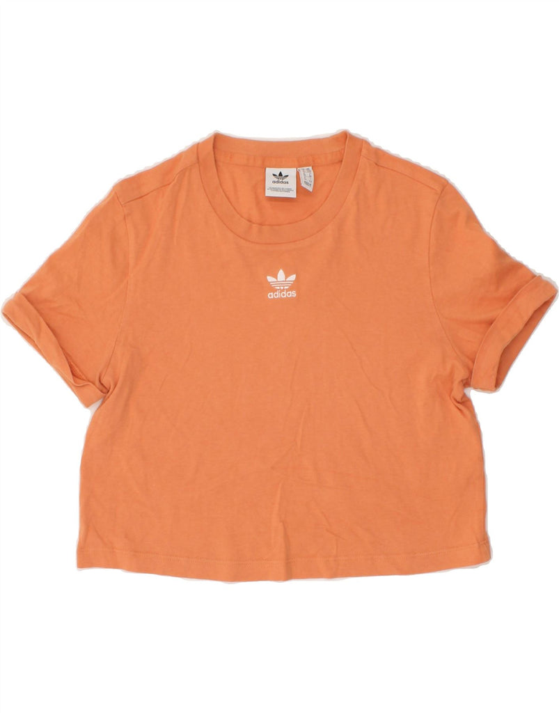 ADIDAS Womens Crop T-Shirt Top UK 10 Small Orange Cotton Vintage Adidas and Second-Hand Adidas from Messina Hembry 