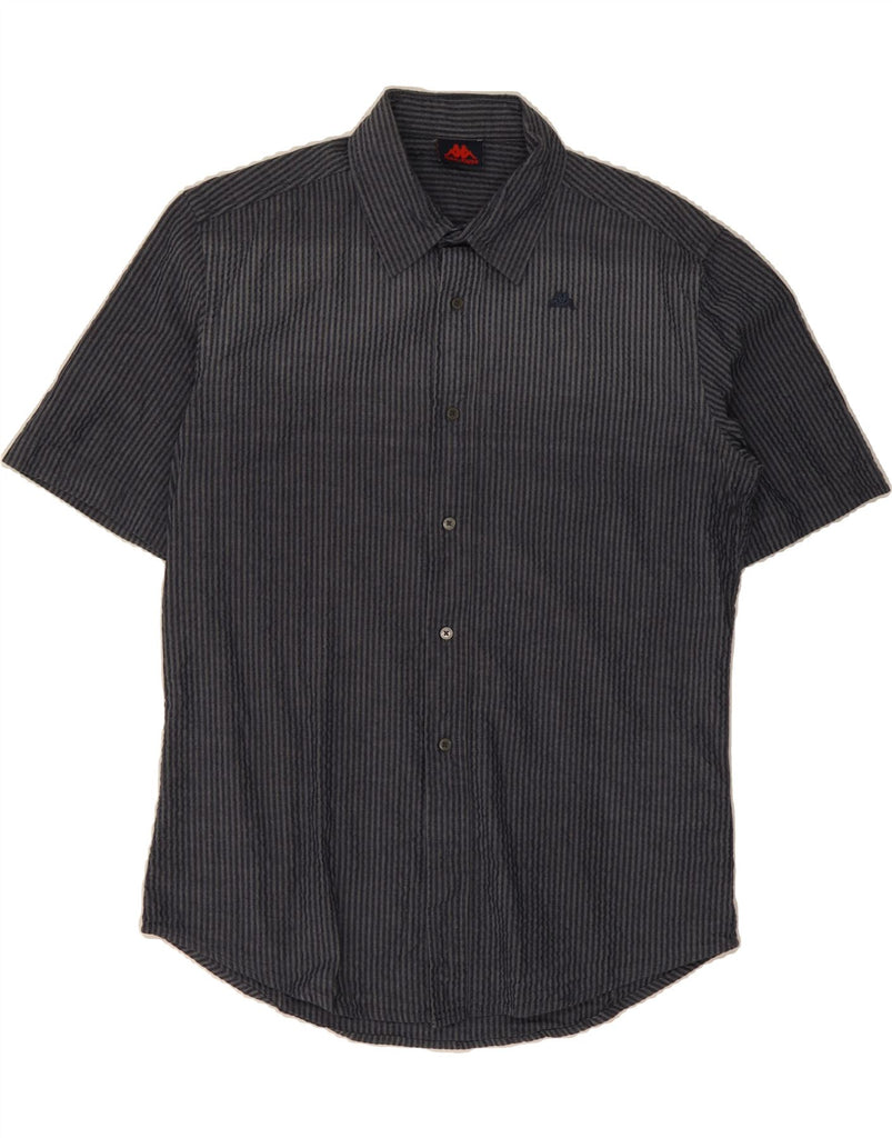KAPPA Mens Short Sleeve Shirt Medium Grey Striped Cotton Vintage Kappa and Second-Hand Kappa from Messina Hembry 