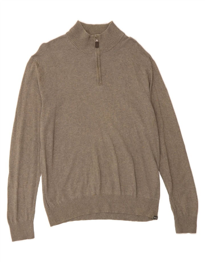 EDDIE BAUER Mens Zip Neck Jumper Sweater Medium Grey Cotton Vintage Eddie Bauer and Second-Hand Eddie Bauer from Messina Hembry 