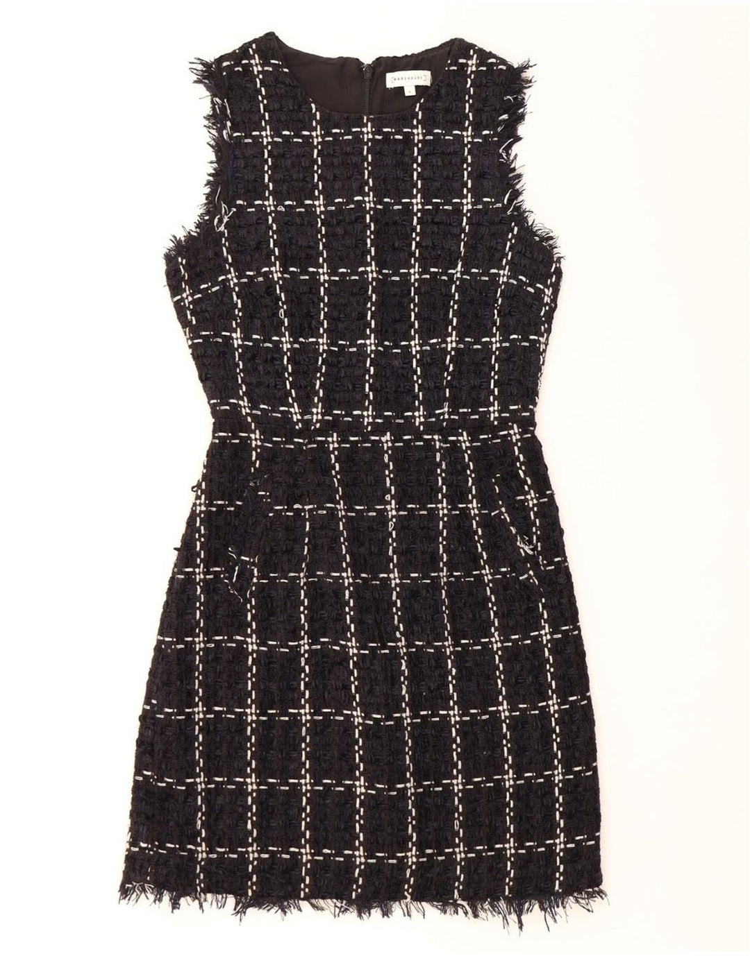 WAREHOUSE Womens Sleeveless Sheath Dress UK 8 Small Navy Blue Check