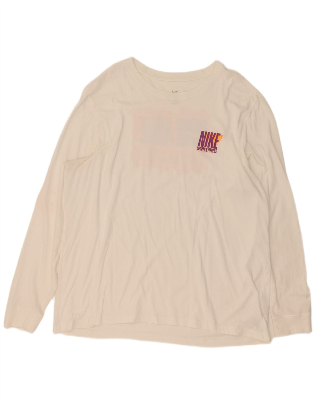 Nike Mens Dri Fit Graphic Top Long Sleeve 2XL White Cotton