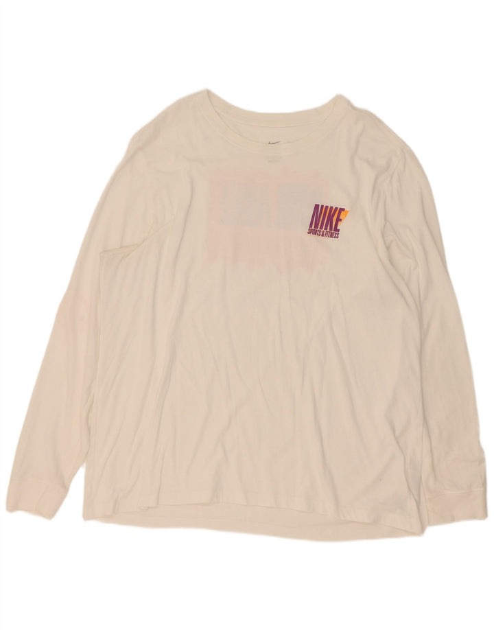 Nike Mens Dri Fit Graphic Top Long Sleeve 2XL White Cotton