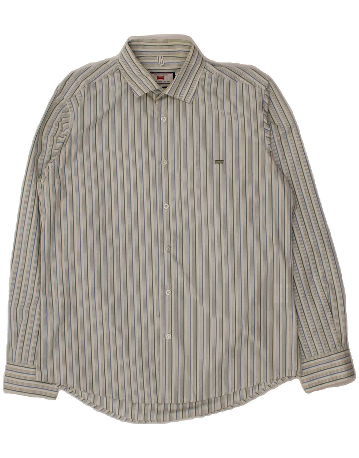 CARRERA Mens Shirt Large Green Striped Cotton Vintage Carrera and Second-Hand Carrera from Messina Hembry 