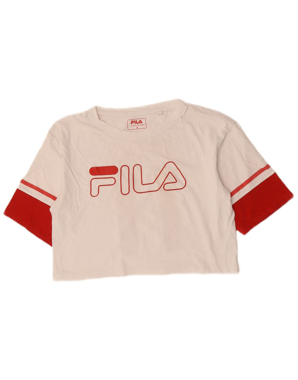 Fila Womens Crop Graphic T-Shirt Top UK 10 Small White Colourblock Cotton