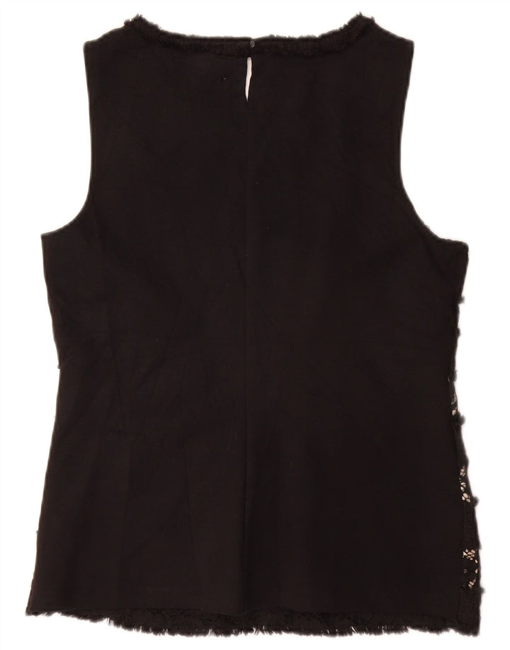 J. CREW Womens Sleeveless Blouse Top UK 10 Small Black Floral Viscose