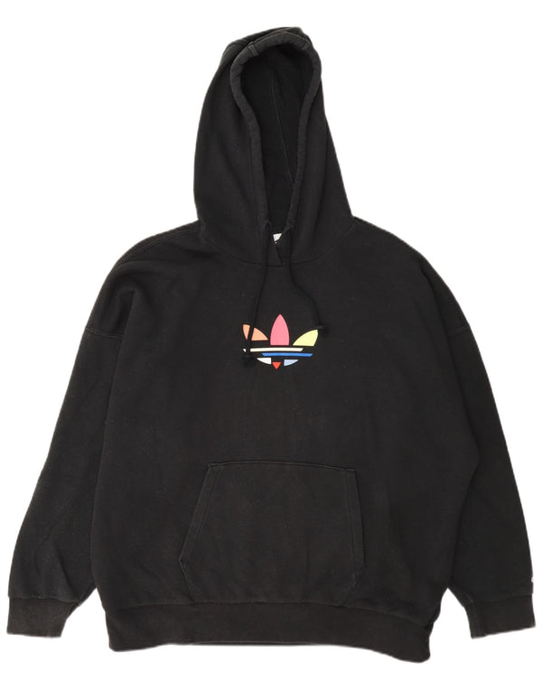 Adidas Womens Graphic Oversized Hoodie Jumper UK 4 XS Black Cotton