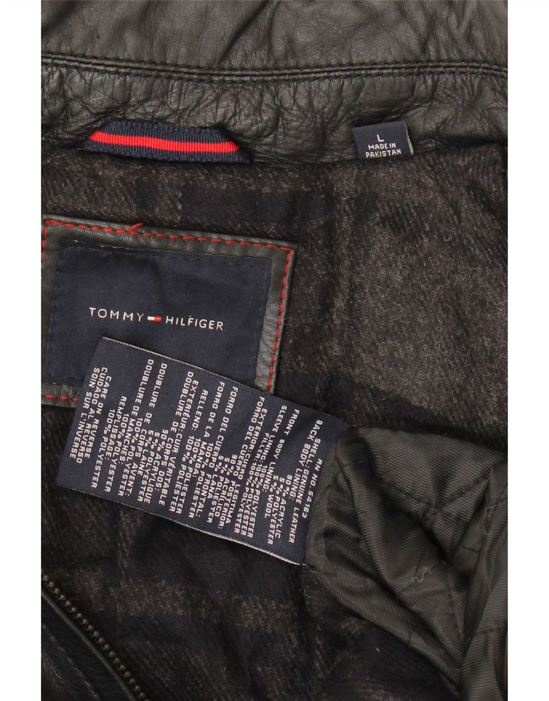 Tommy Hilfiger Mens Military Leather Jacket UK 40 Large Black