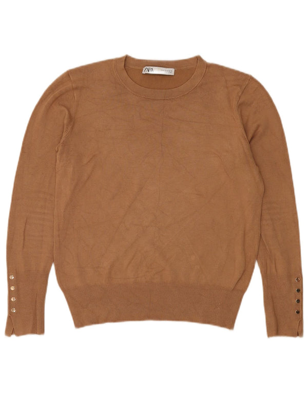 Zara Womens Crew Neck Jumper Sweater UK 14 Medium Brown