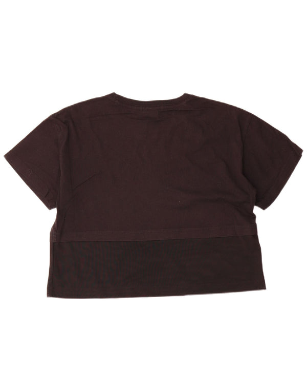 Champion Womens Crop T-Shirt Top UK 16 Large Black Colourblock Cotton
