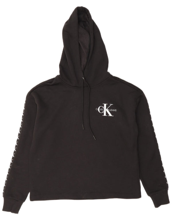 Calvin Klein Jeans Womens Graphic Oversized Hoodie Jumper UK 6 XS Black