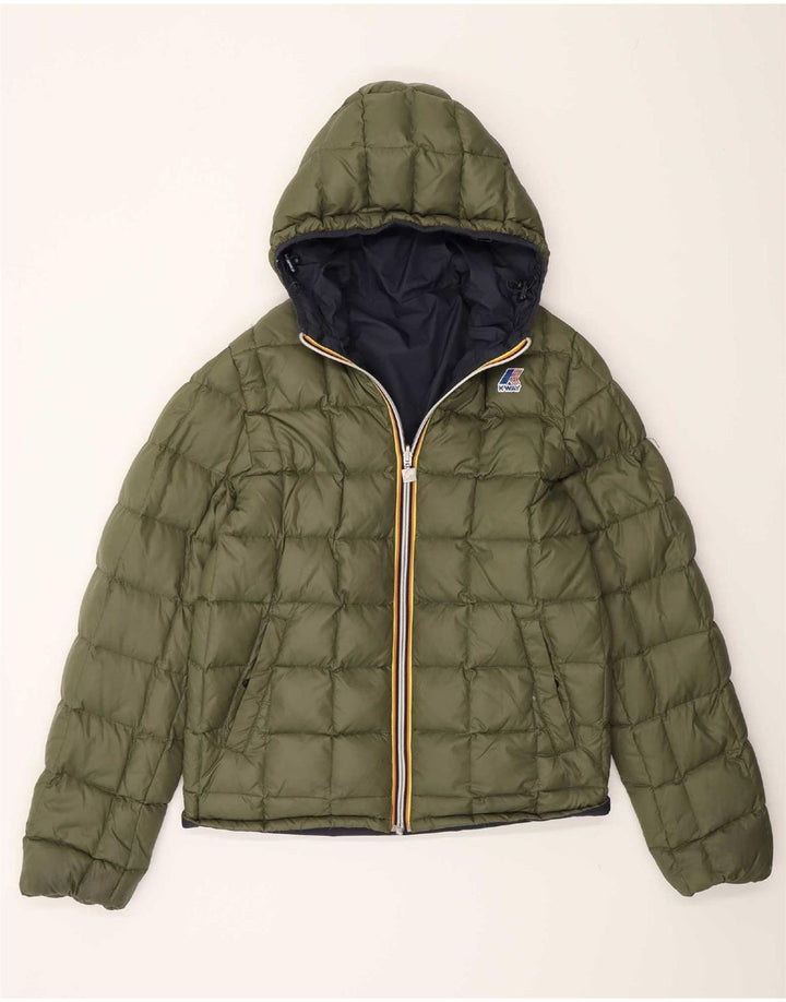 K-Way Womens Hooded Reversible Padded Jacket UK 14 Medium Navy Blue