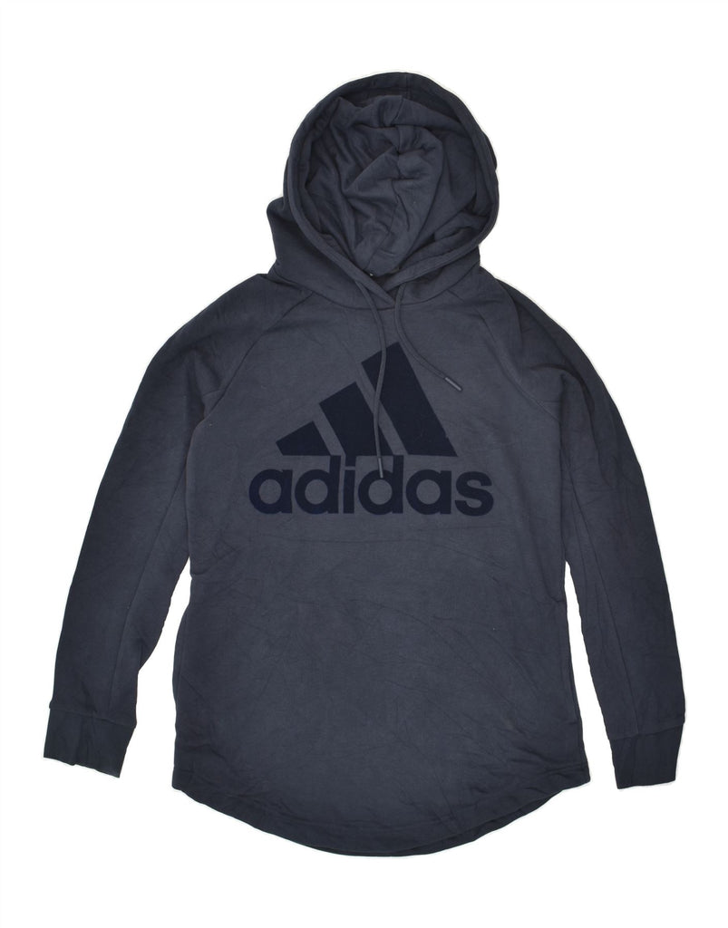 ADIDAS Womens Graphic Hoodie Jumper UK 16/18 Large Navy Blue Cotton | Vintage Adidas | Thrift | Second-Hand Adidas | Used Clothing | Messina Hembry 