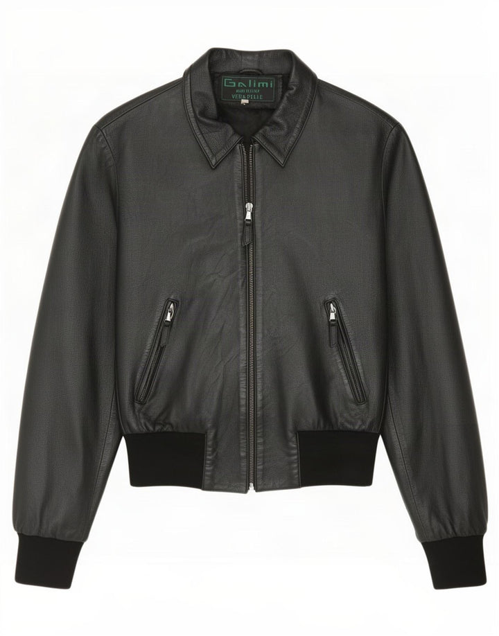 Vintage Womens Bomber Leather Jacket IT 44 Medium Black