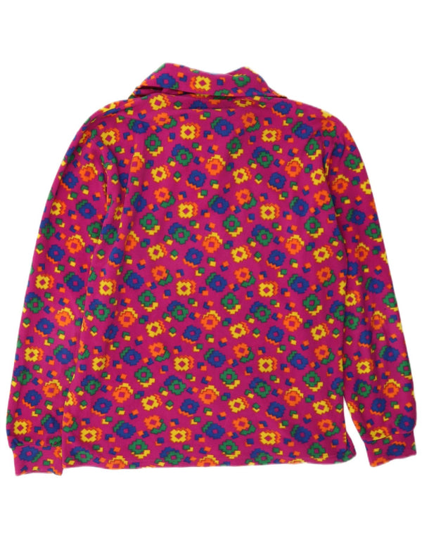 Conte of Florence Womens Zip Neck Fleece Jumper UK 14 Medium Pink Geometric