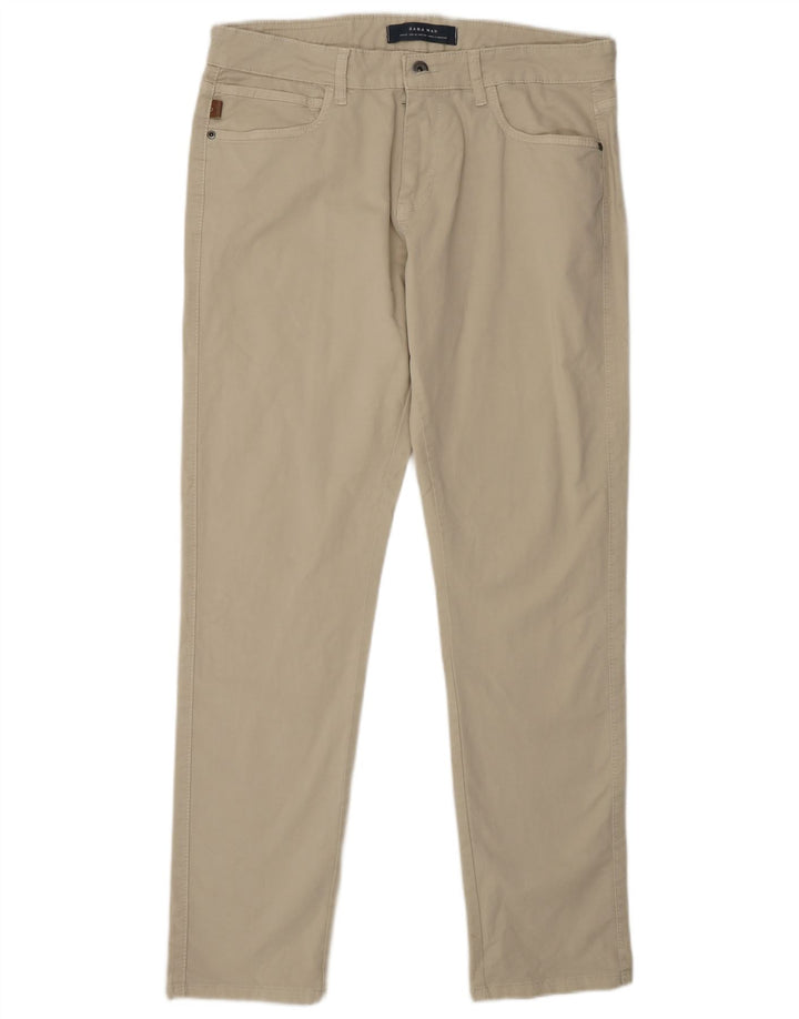 ZARA Mens Slim Casual Trousers EU 42 Large W32 L31 Beige Cotton