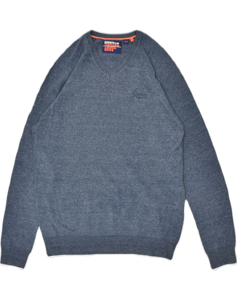 SUPERDRY Mens V-Neck Jumper Sweater Medium Blue Cotton | Vintage Superdry | Thrift | Second-Hand Superdry | Used Clothing | Messina Hembry 