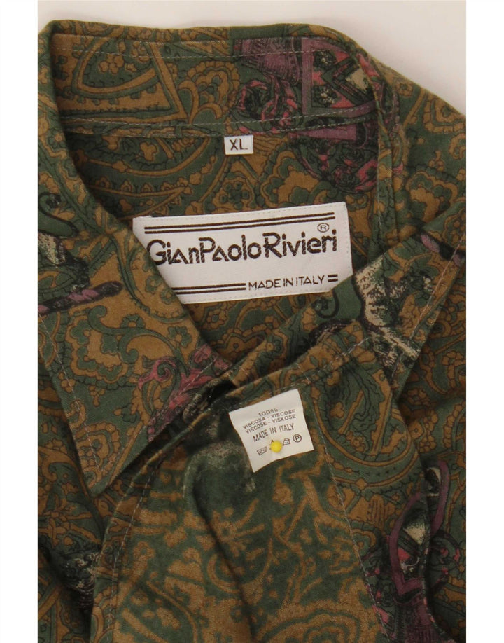 Vintage Mens Shirt XL Khaki Paisley Viscose
