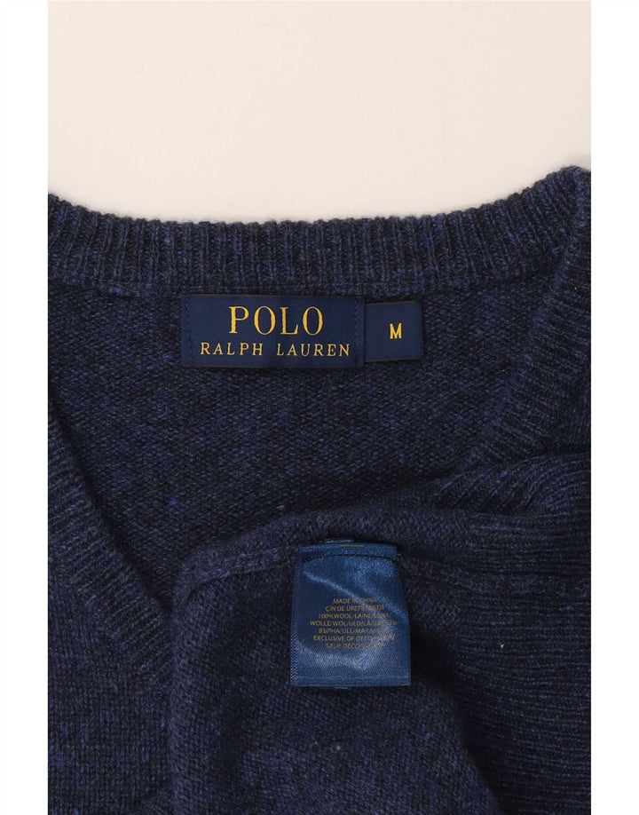 Polo Ralph Lauren Mens V-Neck Jumper Sweater Medium Navy Blue Classic